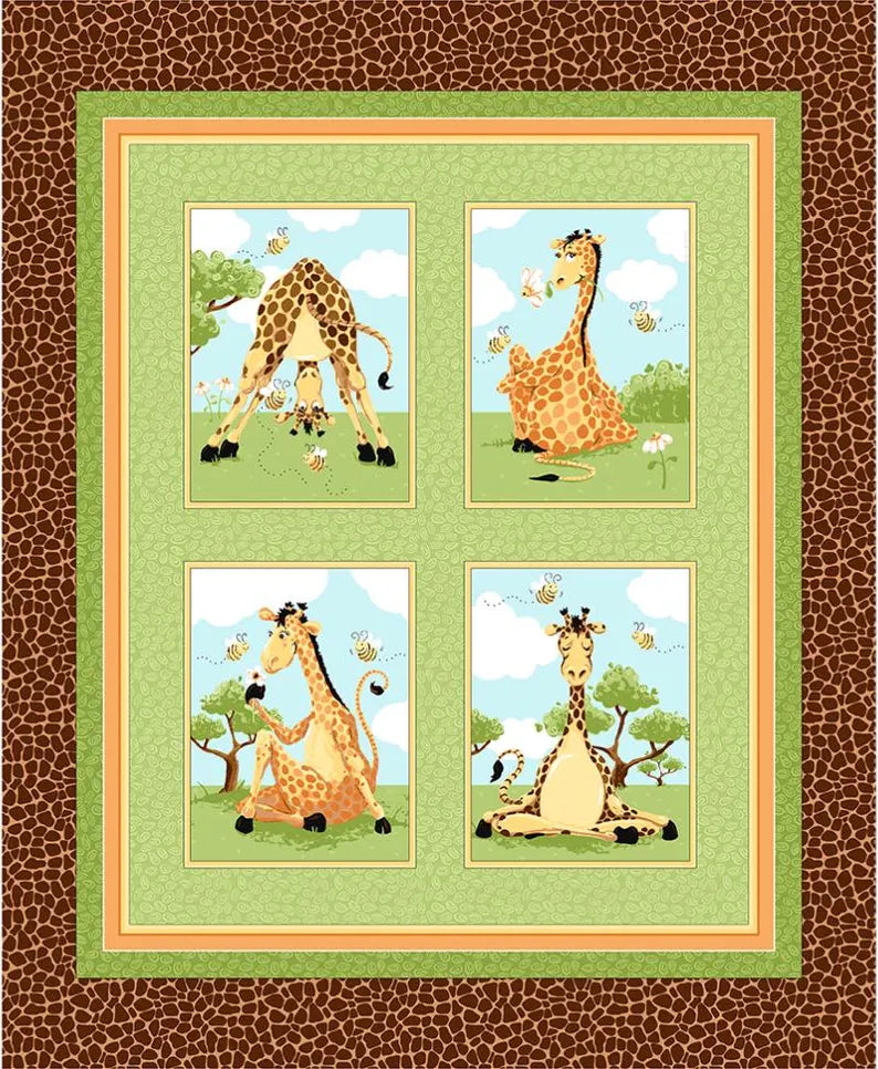 Zoe the Giraffe Zoe II Framed Panel 36" Brown Susybee Clothworks Cotton Fabric CLT-SB20357-280