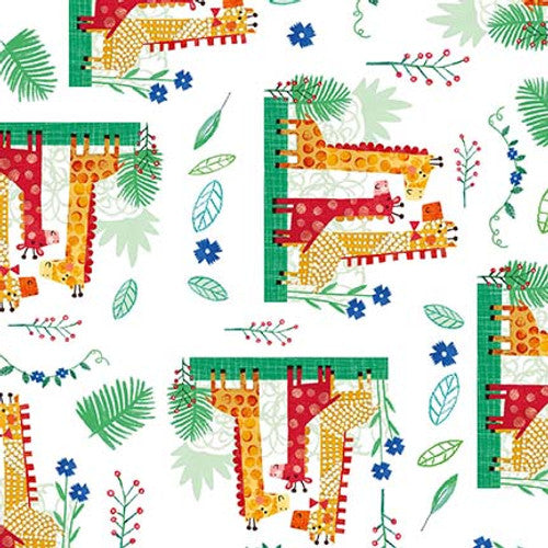 Zoo Crew Giraffes White Lindsey Sagar Blank Quilting Cotton Fabric
