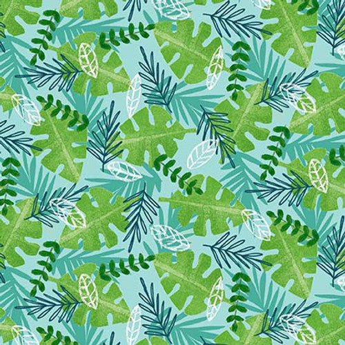 Zoo Crew Tossed Leaves Sage Green Lindsey Sagar Blank Quilting Cotton Fabric
