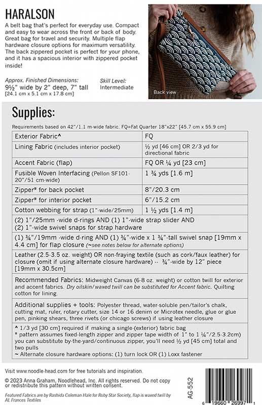 Haralson Bag/Tote Pattern Anna Graham Noodlehead