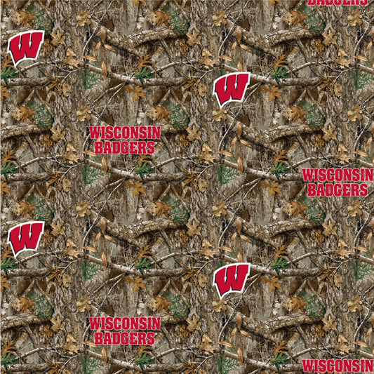 Wisconsin Badgers NCAA College Realtree Camo Cotton Fabric WIS-1163