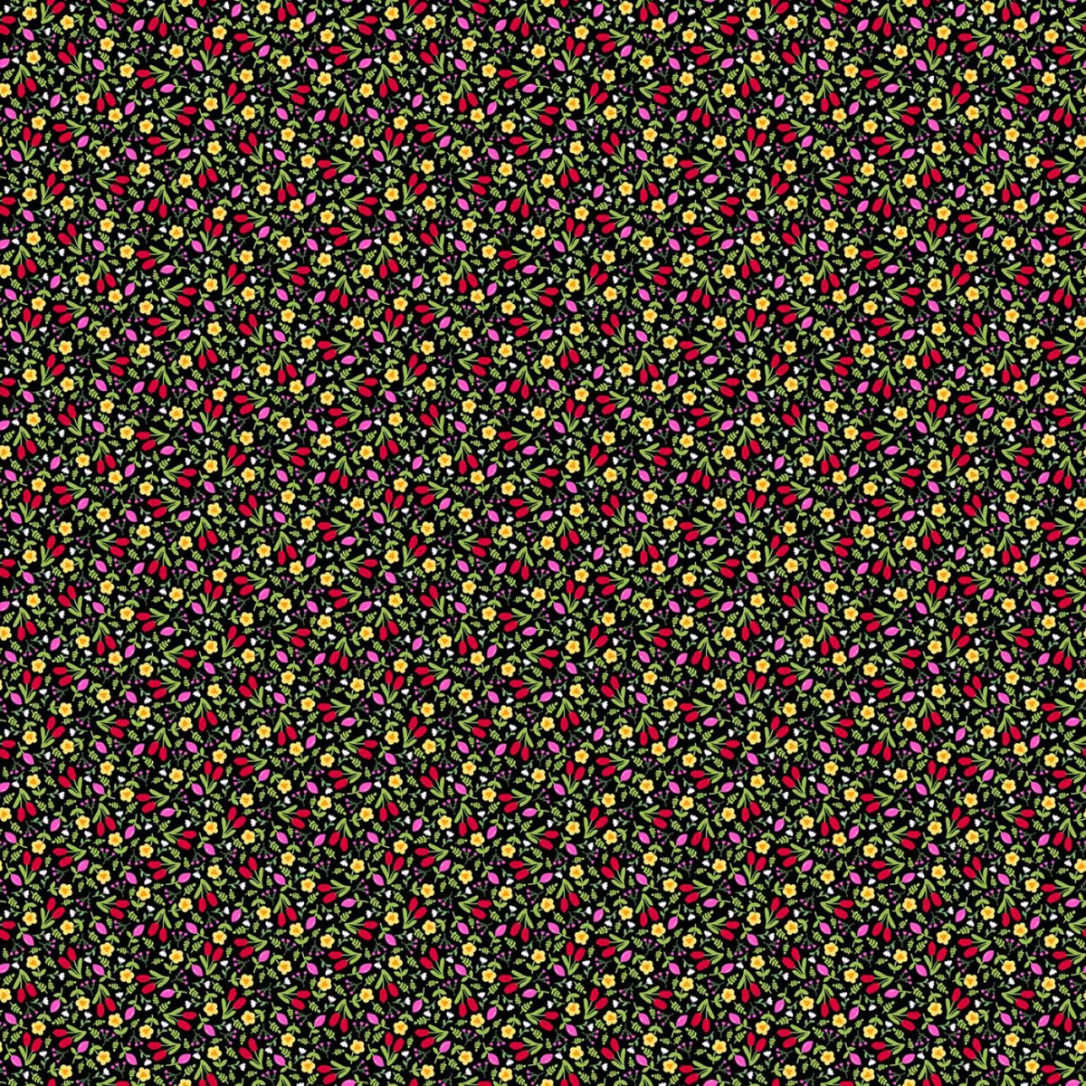 Little Ladies Giggle Garden Floral Black Tami Jones Andover Fabrics Cotton Fabric AF-A-10506-K