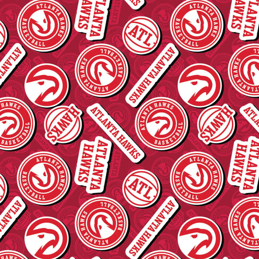Atlanta Hawks NBA Basketball 2023 Sticker Toss Multi Red Camelot Cotton Fabric