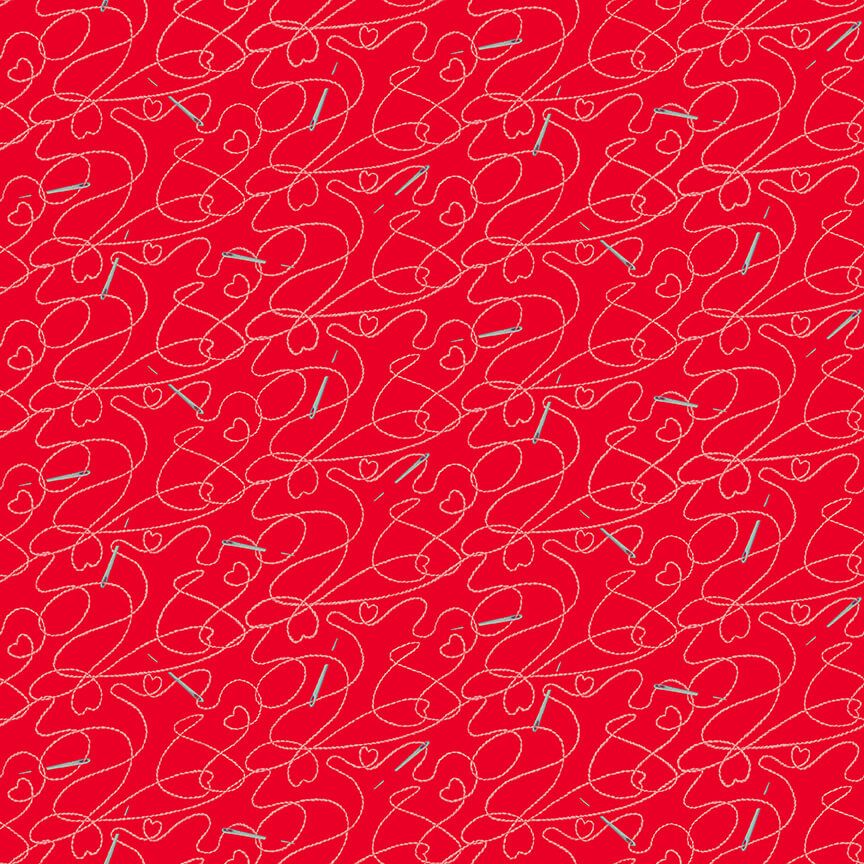 Just Sew Happy Stitch and Needle Red Jane Alison Henry Glass Cotton Fabric
