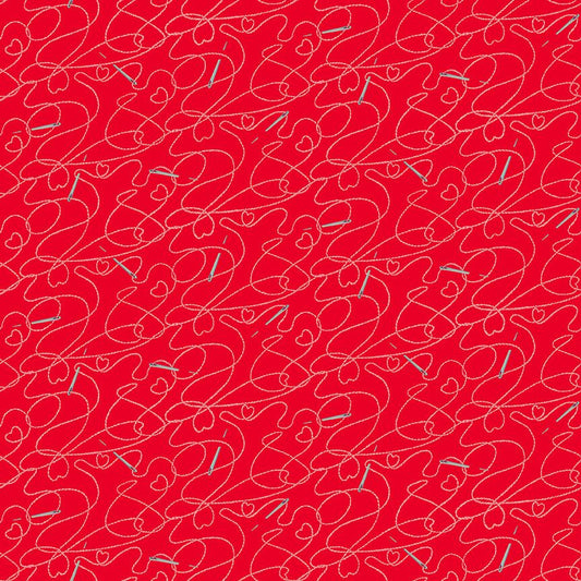 Just Sew Happy Stitch and Needle Red Jane Alison Henry Glass Cotton Fabric