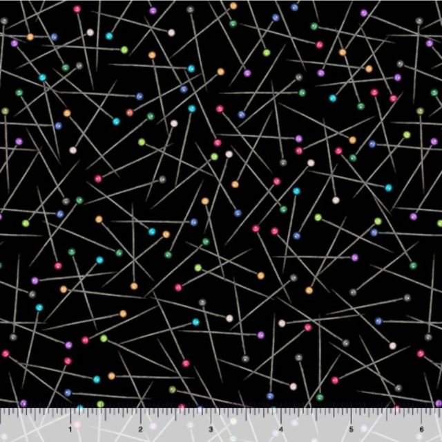 Sew Lovely Pin Toss Black Dan Morris Quilting Treasures wide Cotton Fabric