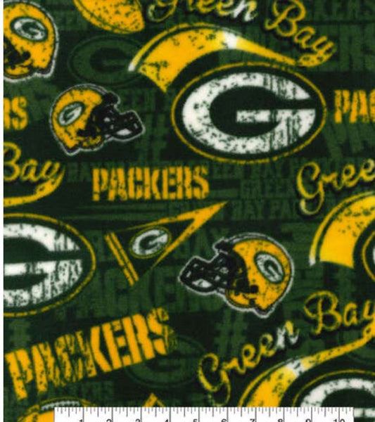 Green Bay Packers NFL Football Retro Allover Fabric Traditions FLEECE Fabric NFL-70131D