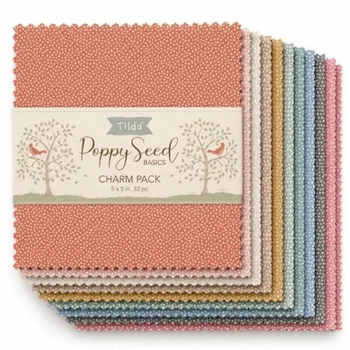 Tilda Poppy Seed 5" Squares Charm Pack 30 pcs Tone Finnanger Tilda Fabrics Cotton Fabric TIL-300271