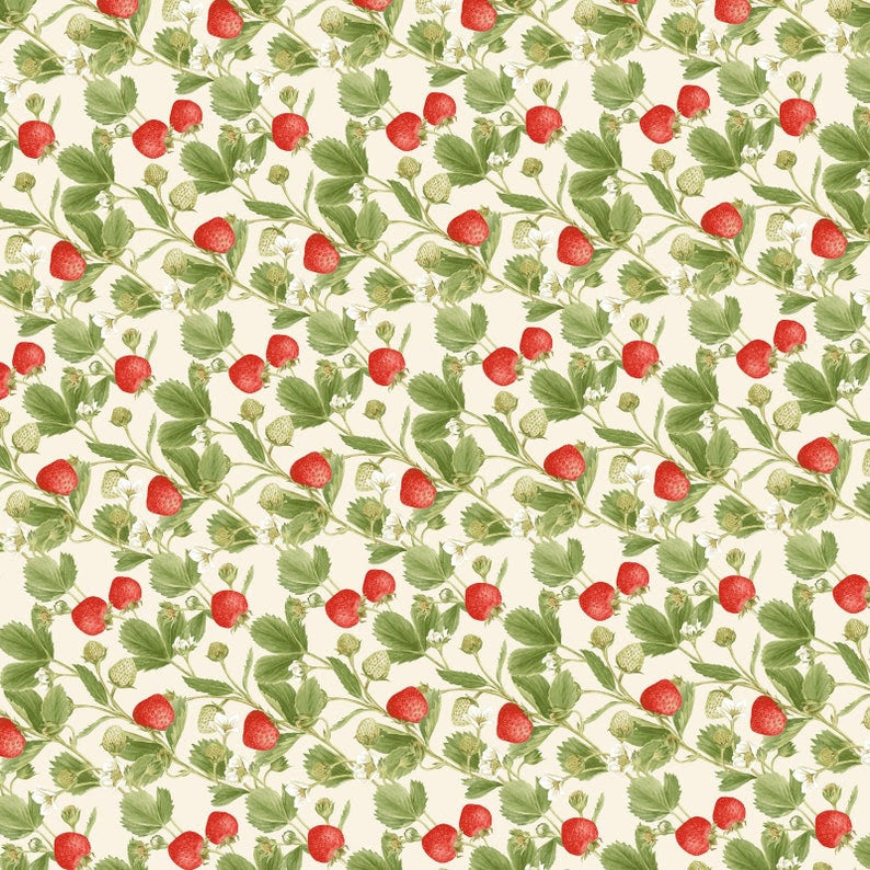 Strawberry Garden Large Strawberry Vine Multi Jane Shasky Henry Glass Cotton Fabric HG-500-86