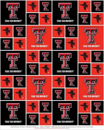 Texas Tech University Red Raiders NCAA College Box Sykel Cotton Fabric TTU-020
