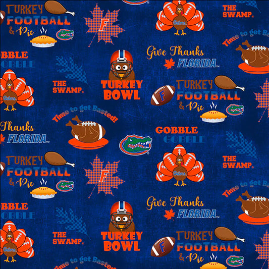 Florida Gators NCAA College Thanksgiving Turkey Bowl Sykel Cotton Fabric FL-1222
