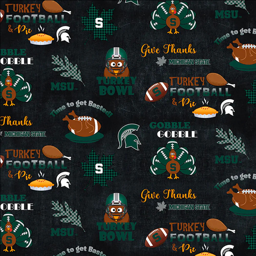 Michigan State Spartans NCAA College Thanksgiving Turkey Bowl Sykel Cotton Fabric MIST-1222
