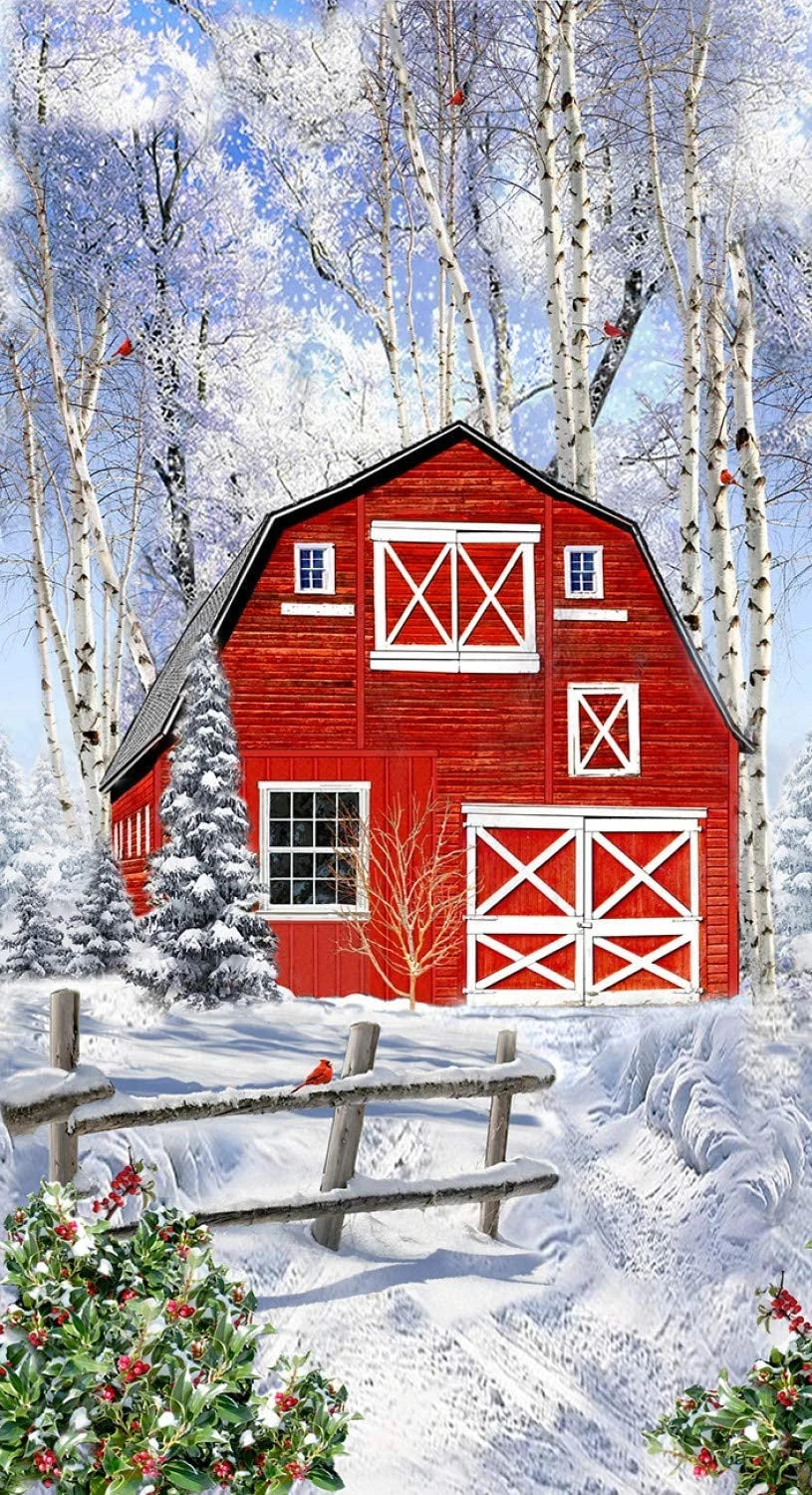 Red Winter Barn Fabric Panel 24" Timeless Treasures Cotton Quilt Fabric