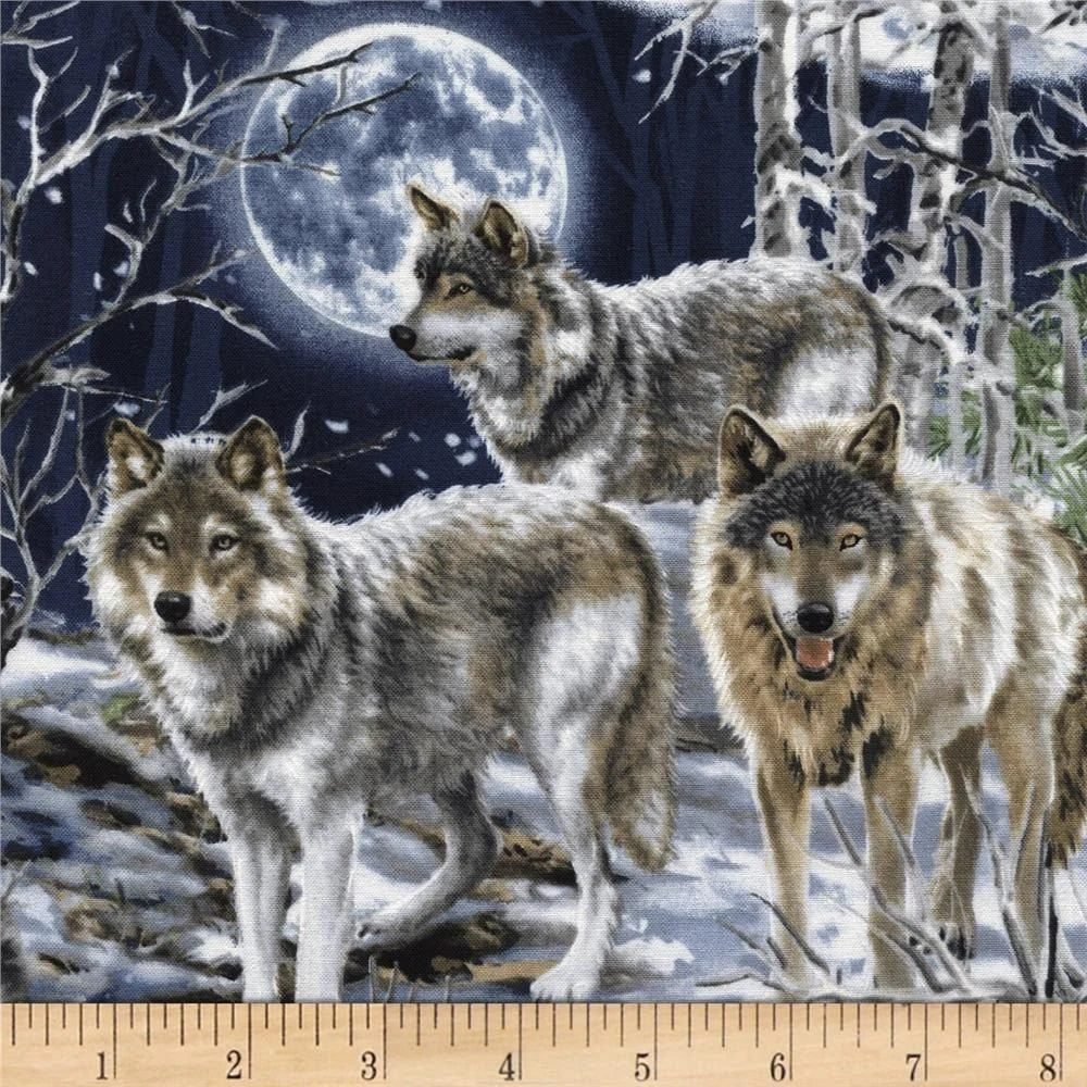 Wolf Midnight Moon Wolfpack Black Timeless Treasures Cotton Fabric