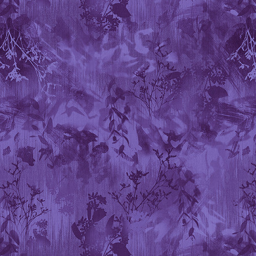 Lumina 108" Wide Back Abstract Foliage Purple Satin Moon Designs Blank Quilting Cotton Fabric