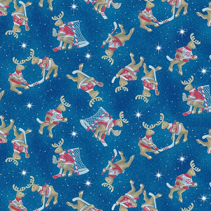 12 Days of Christmas Reindeer Tossed Cyan Blue Sue Ellen Brown Studio E Cotton Fabric