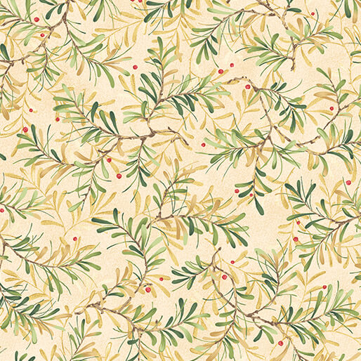 12 Days of Christmas Pine Boughs Cream Nancy Halvorsen Benartex Cotton Fabric BE-17274-07