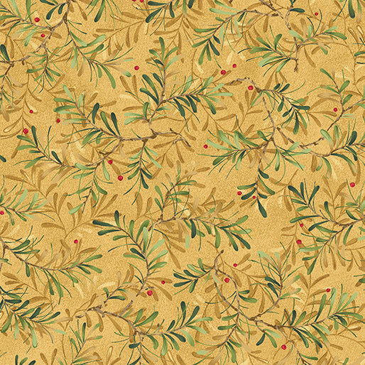 12 Days of Christmas Pine Boughs Gold Nancy Halvorsen Benartex Cotton Fabric BE-17274-30