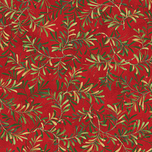 12 Days of Christmas Pine Boughs Red Nancy Halvorsen Benartex Cotton Fabric BE-17274-10
