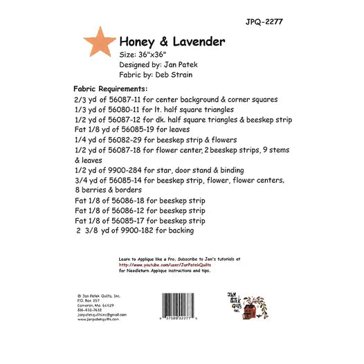 Honey and Lavender Quilt Pattern Jan Patek Quilts JPQ-2277