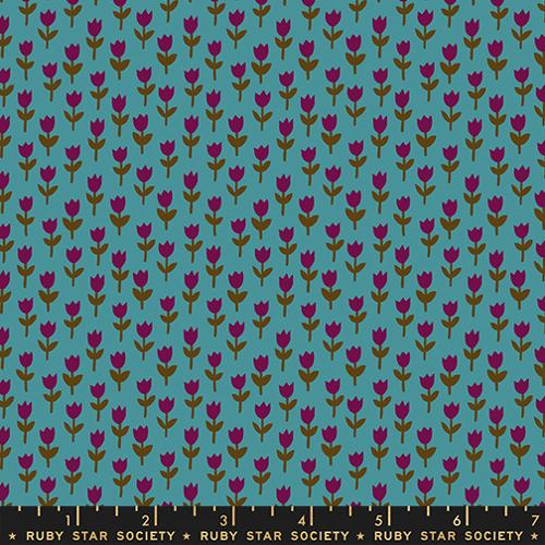 1 800 Calico Tulips 30's and Retro Floral Blender Storytime Blue Alexia Abegg Ruby Star Society Moda Cotton Fabric MD-RS4169-15