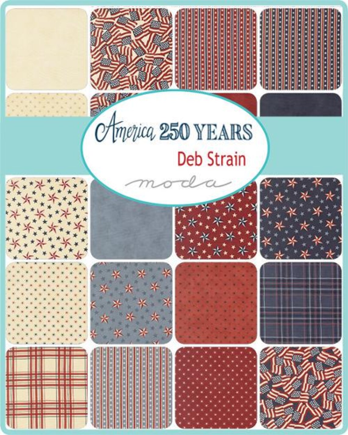 America 250 Years 5" Squares Charm Pack 42pcs Assorted Deb Strain Moda Cotton Fabric MD-56180PP