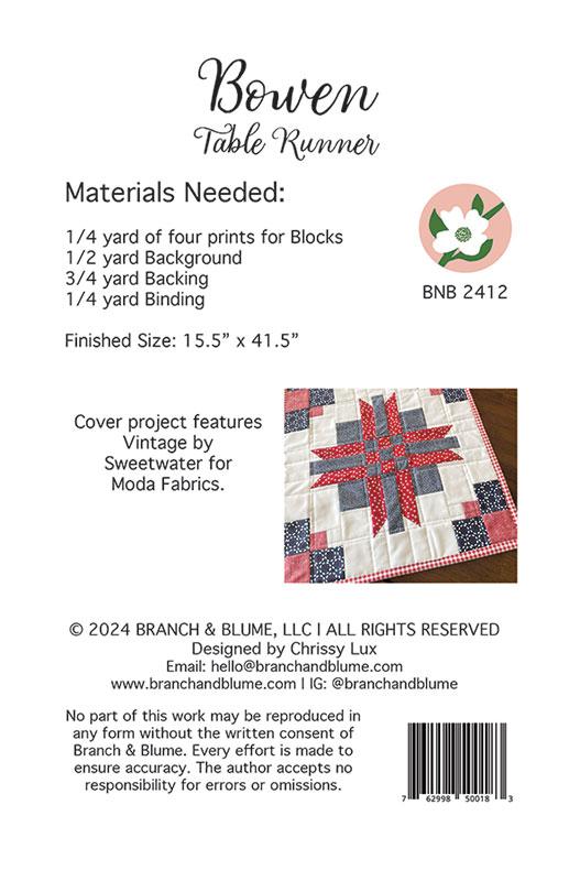 Bowen Table Runner Pattern 15.5" x 41.5" Chrissy Lux Branch & Blume BNB-2412
