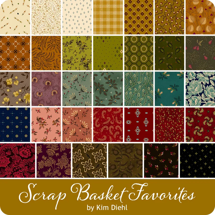 Scrap Basket Favorites 18"x21" Fat Quarter Bundle 34pcs Kim Diehl Henry Glass Cotton Fabric