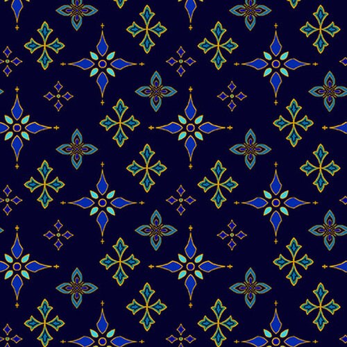 Silent Night Metallic Foulard Blue Stars Navy Color Principle Henry Glass Cotton Fabric