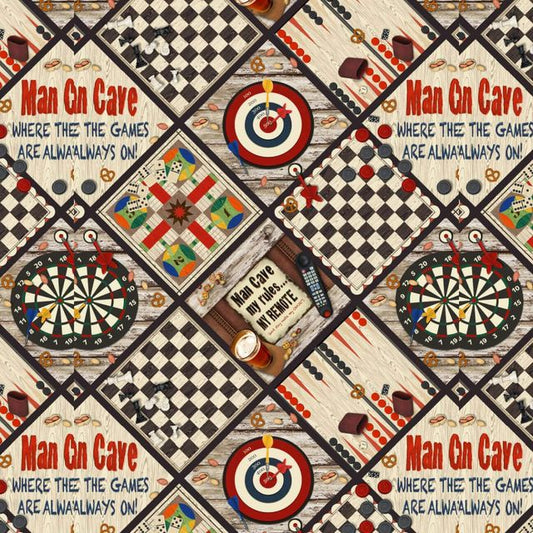 Game Night Patchwork Tan Ninette Parisi Henry Glass Cotton Fabric