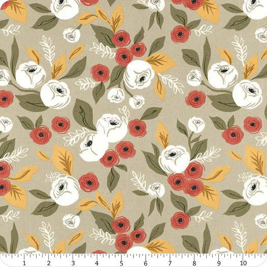 Flower Pot Meadow Taupe Lella Boutique Moda Cotton Fabric