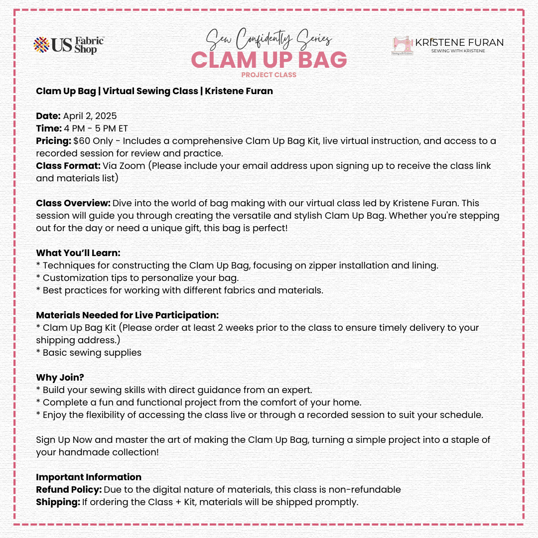 Clam Up Bag | Virtual Sewing Class | Kristene Furan