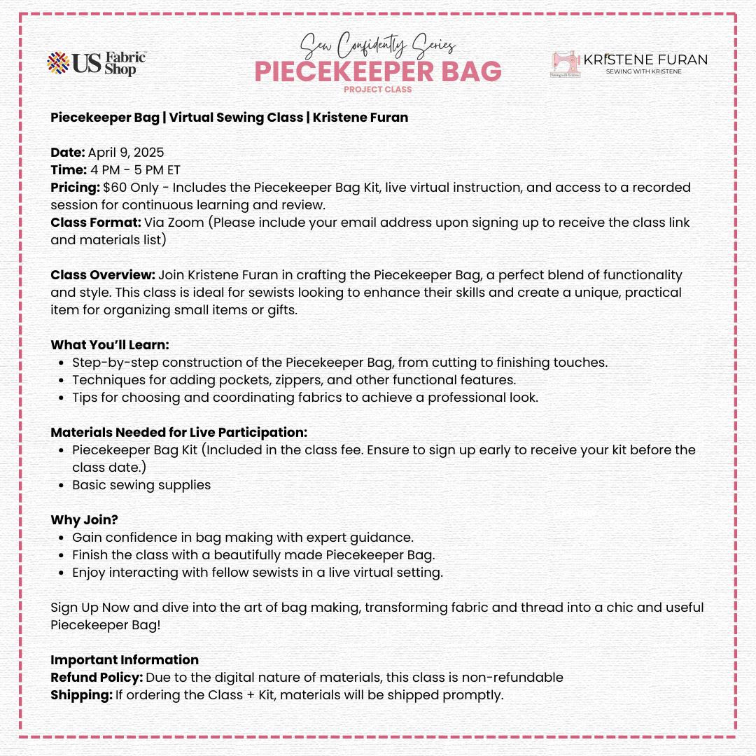 Piecekeeper Bag | Virtual Sewing Class | Kristene Furan