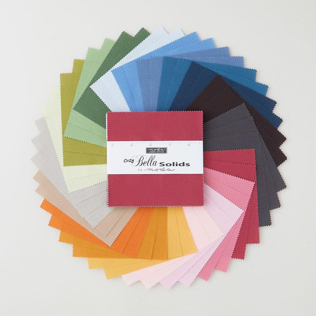Bella Solids Cozy 2.5" x 2.5" Squares Mini Charm Pack Assorted Moda Cotton Fabric MD-9900MCC