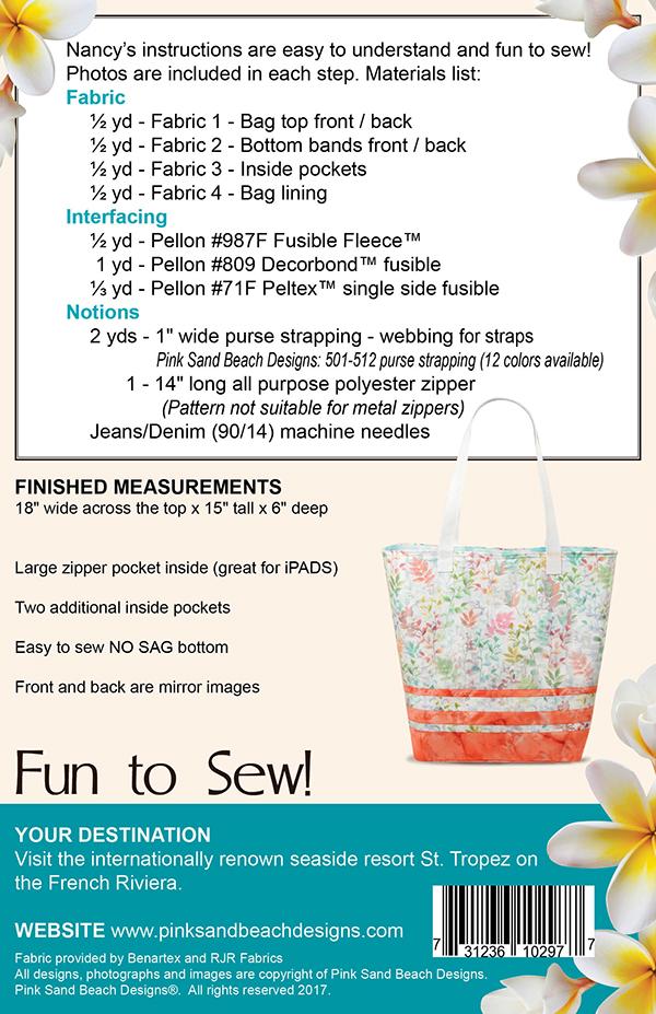 St Tropez Bag Tote Pattern Nancy Green Pink Sand Beach Designs PSB-130