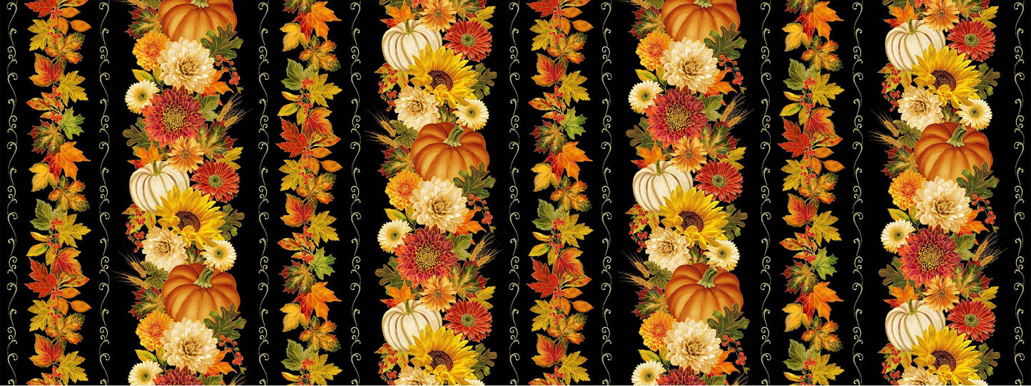 Give Thanks Harvest 11" Stripes Black Metallic Timeless Treasures Cotton Fabric TT-HARVEST-CM4131-BLACK