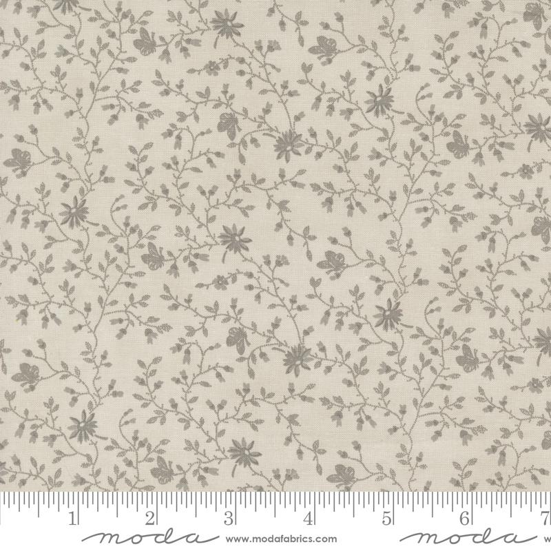3 Sisters Favorites Vintage Linens Papillion Bramble Small Floral Leaf Vine Silver Grainy 3 Sisters Moda