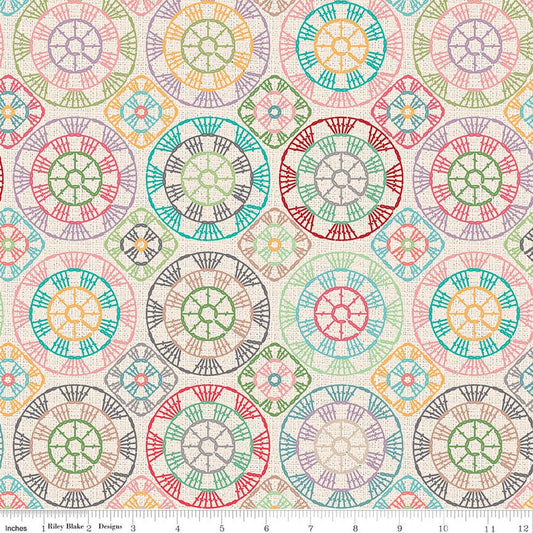 (3-YARD PACKAGE) Chunky Thread 108" Wideback Crochet Circles Multi Lori Holt Riley Blake Designs Cotton Fabric RB-3YD-WB15321-MULTI