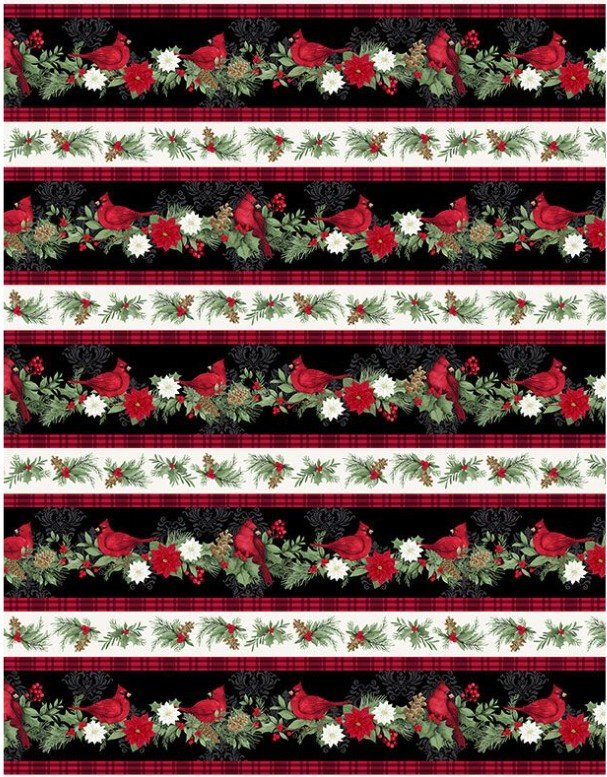 Cardinal Charm Repeating Border Black Susan Winget Wilmington Prints Cotton Fabric WP-3023-39927-139 | US Fabric Shop