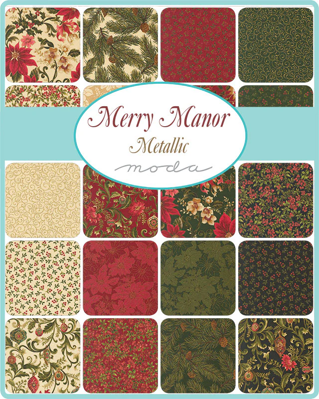 Merry Manor Metallic 2025 5" Squares Charm Pack 42pcs Moda Fabrics Cotton Fabric MD-33860PPM