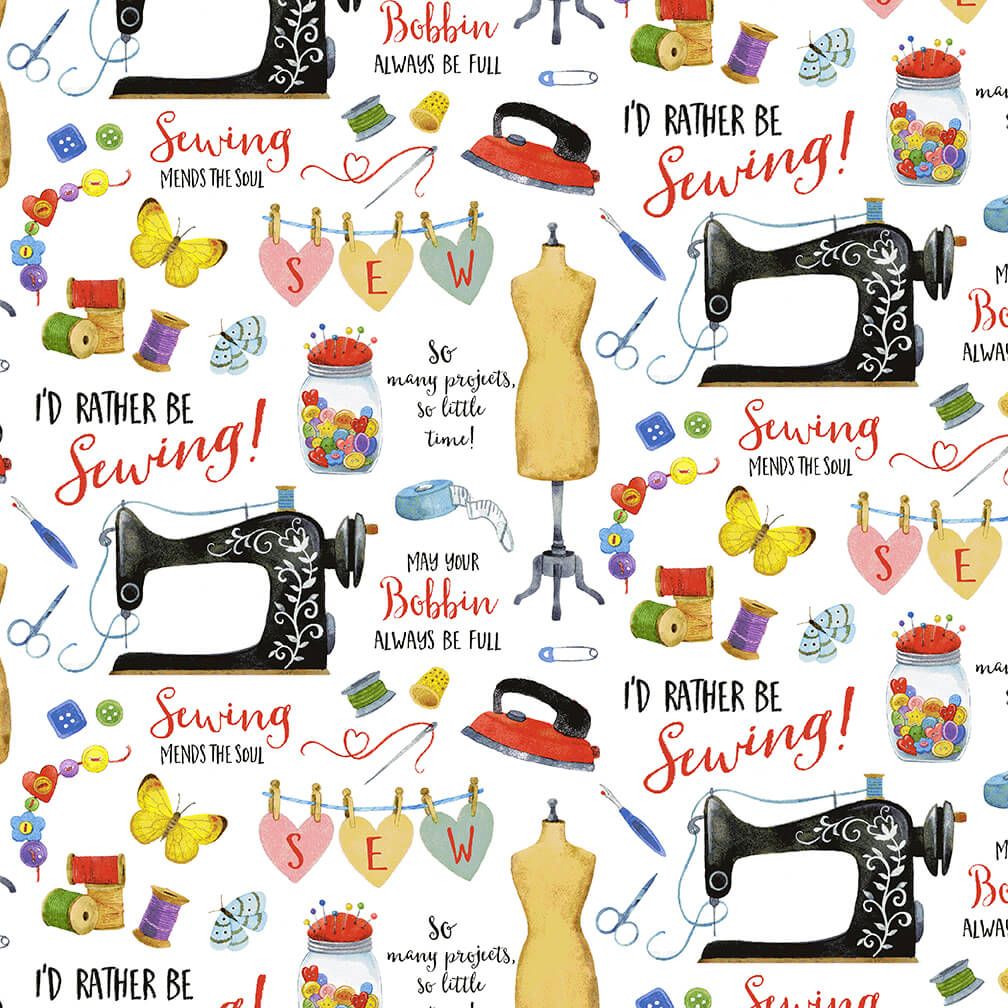 Just Sew Happy Large Sewing Accessories Multi Jane Alison Henry Glass Cotton Fabric