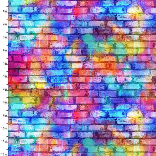 Dogs the City Wall to Wall Rainbow Bricks Weekday Best 3 Wishes Cotton Fabric