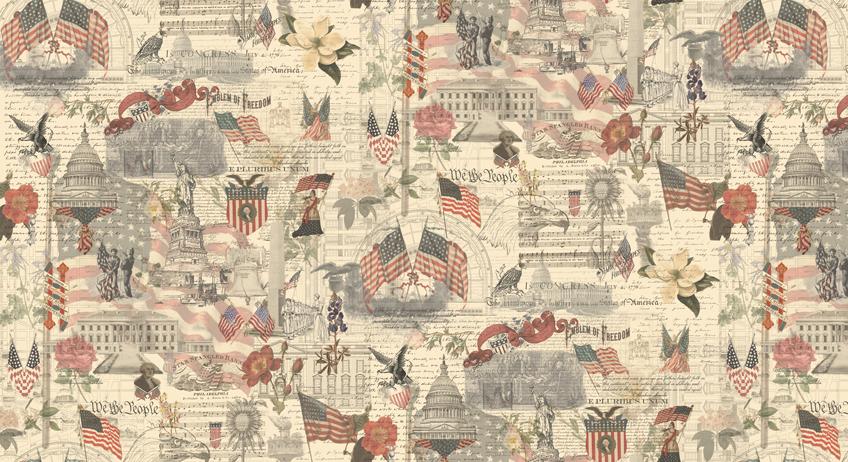 3 Sisters Patriotic Americana Flags Porcelain 3 Sisters Moda Cotton Fabric MD-44372-11