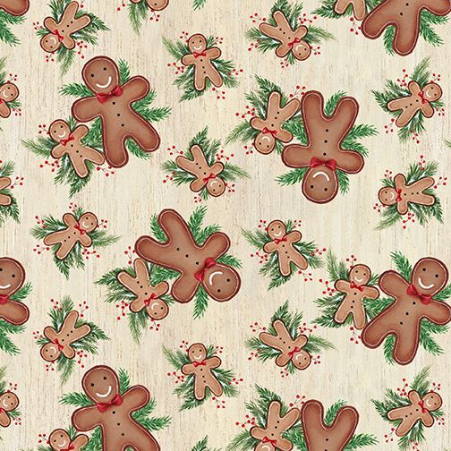 Making Spirits Bright Gingerbread Cookies Tan Emma Leach Blank Quilting Cotton Fabric