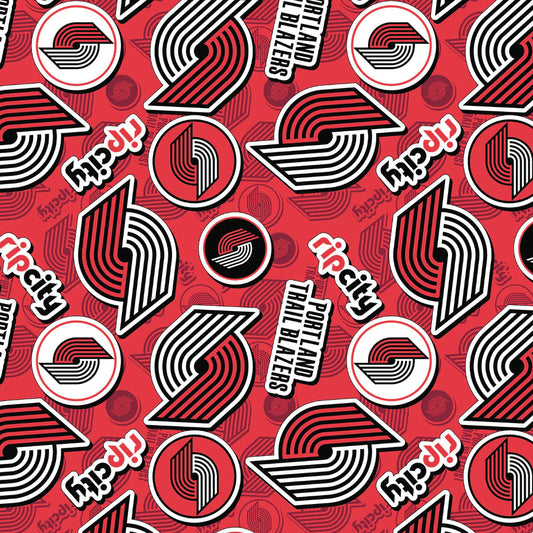 Portland Trail Blazers NBA Basketball 2023 Sticker Toss Red Camelot Cotton Fabric