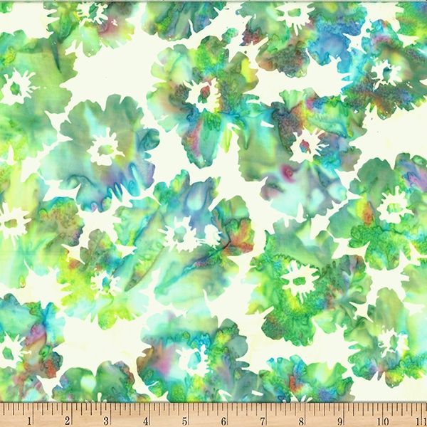 Bali Batik Fresh Meadow Hoffman Challenge Big Floral Tropical Green Hoffman Fabrics Cotton Fabric