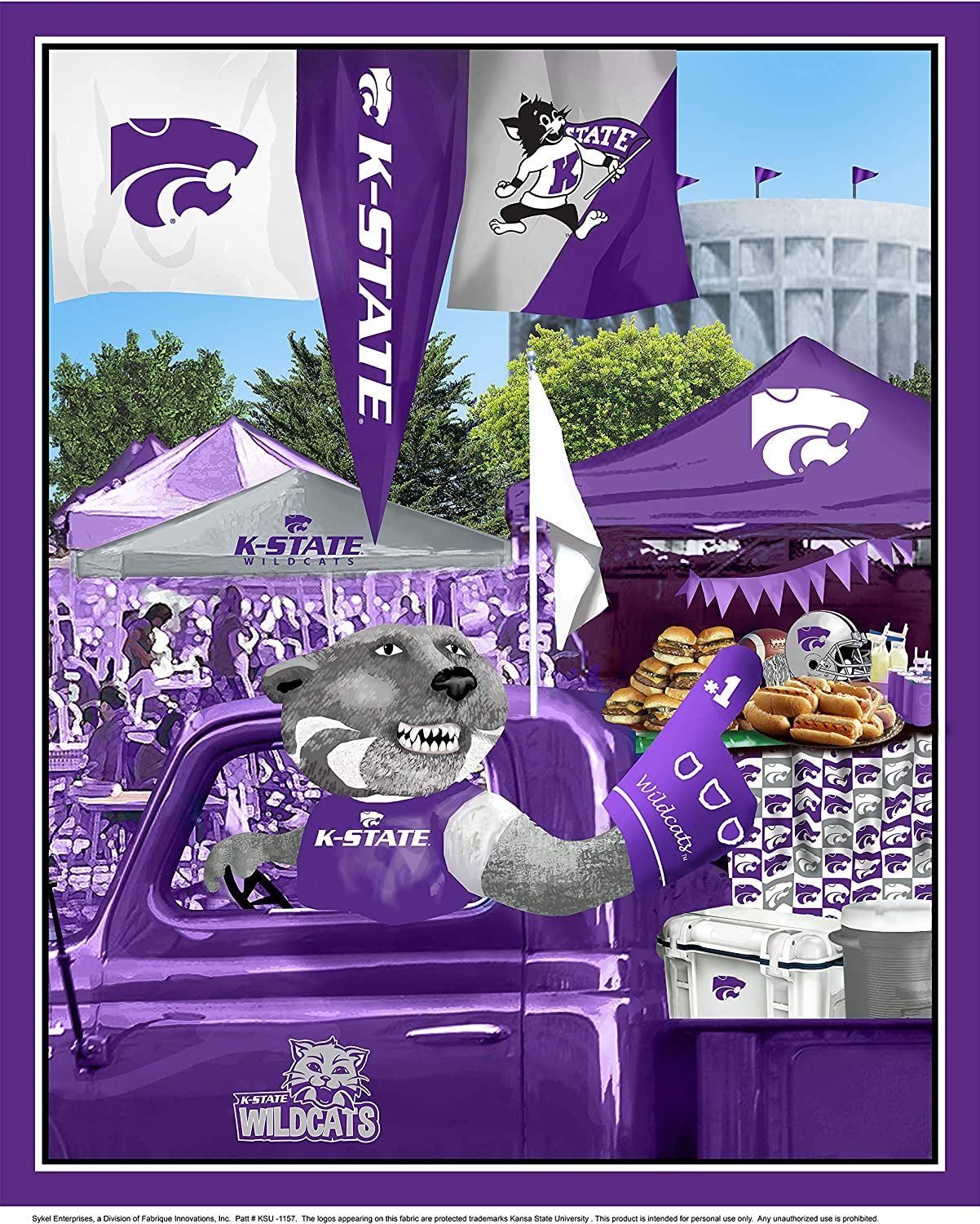 Kansas State Wildcats NCAA College Tailgate Panel Sykel Cotton Fabric