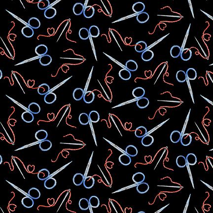 Just Sew Happy Tossed Scissors and Needles Multi Jane Alison Henry Glass Cotton Fabric