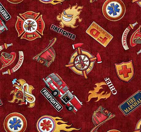 5 Alarm Shields Brick  Dan Morris Quilting Treasures Cotton Fabric