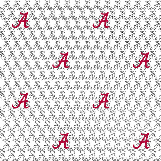 Alabama Crimson Tide NCAA College White Block Letter Sykel Cotton Fabric